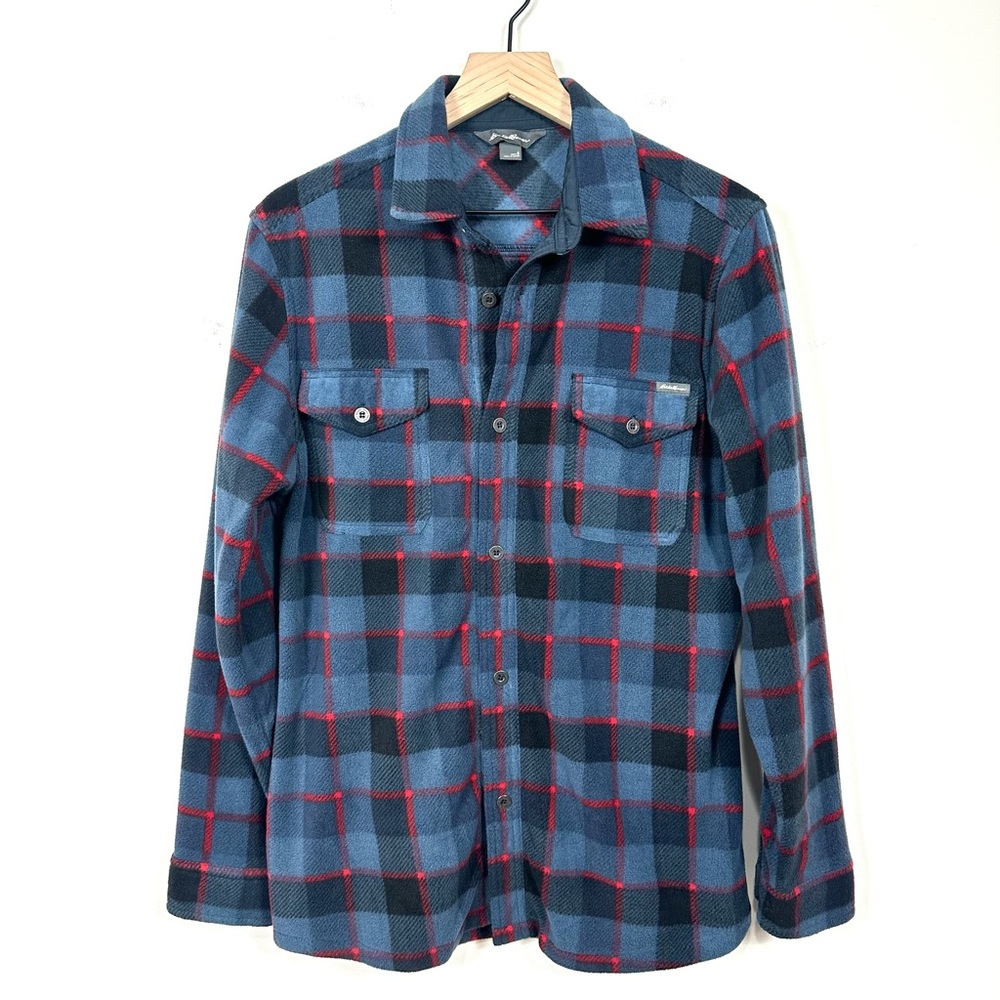 Eddie Bauer Plaid Fleece Button Down Shirt Shacket Size S Outdoor Hiking Camping